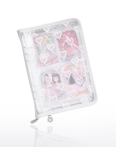トレカケース ぱしゃこれ収納ファイル トレーディングカードバインダー a5 6穴 4ポケット両面収納リフィル20枚入り 160枚収納 推し活グッズ 持ち歩く ハート柄 (ホワイト)