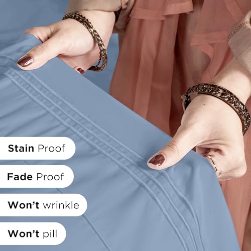 ROYALE LINENS 4 Piece Queen Sheets Set - Soft Brushed 1800 Microfiber Bedding - 1 Fitted and 1 Flat Sheet, 2 Pillow Cases - Wrinkle Free & Fade Resistant - Hotel Luxury Bed Sheets (Lake Blue, Queen) - Image 7