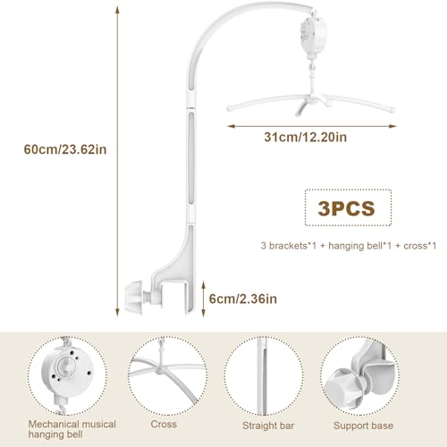 Bras de mobile bébé musical en bois avec rotation à 360 degrés