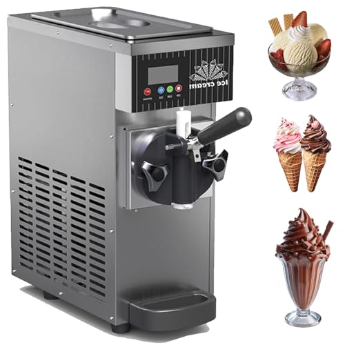 Luzphened Maquina Helados Soft Comercial, Máquina de Helados Comercial 4-5 L/h 450 W Sabor Único Máquina para Hacer Helados Cilindro de Acero Inoxidable de 2,5 L,Máquina de Hielo Vertical Grey