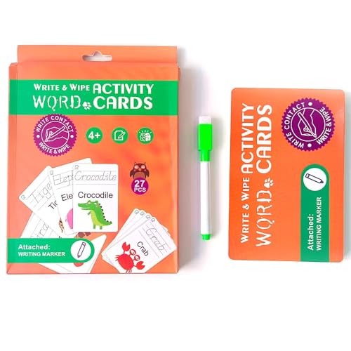 Image of Adora Interactive Write & Wipe Activity Cards Fun Easy Learning Word Play for Preschoolers & Toddlers 12+ Months | Includes Marker Alphabet /123 Word 27 Pcs Cards (Learning Alphabet Word, 8 * 6 Inch)