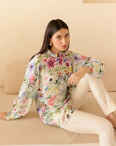 Image of NAINVISH Shirt Top for Women Regular Fit Printed Shirt | Tops for Stylish | Office Wear Tops for Women | Cotton Blend Tops