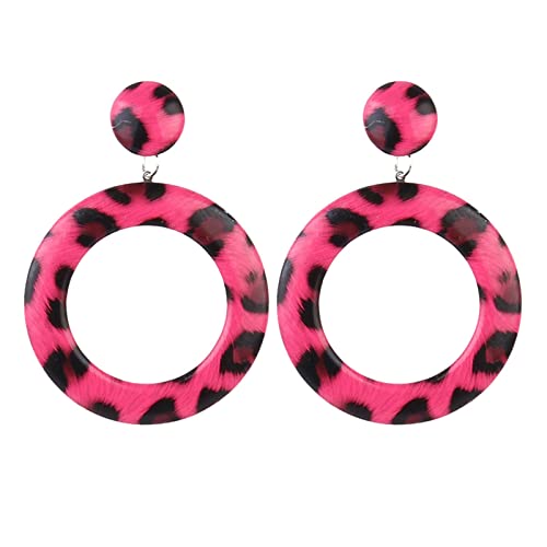 Boucles d'oreilles léopard cuir PU grands anneaux pour femme tendance