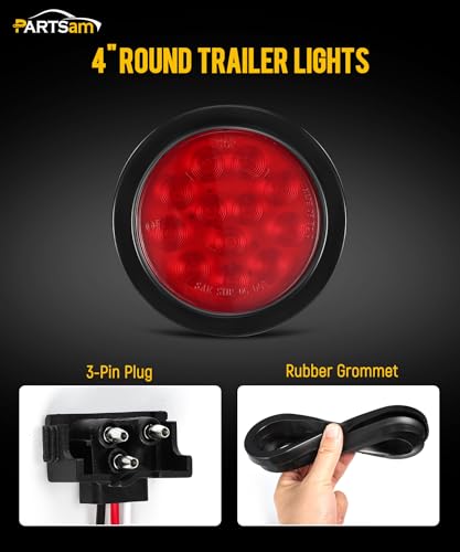 image for Partsam 4Pcs 4 Inch Round Led Trailer Tail Lights Kit Red 12 LED Water