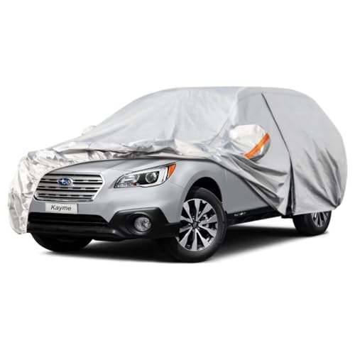 Kayme SUV Car Cover Fit for Subaru Outback (2000-2025) Automobiles All Weather Waterproof, Outdoor Cover Sun Rain Protection, with Lock and Zipper Door.Silver