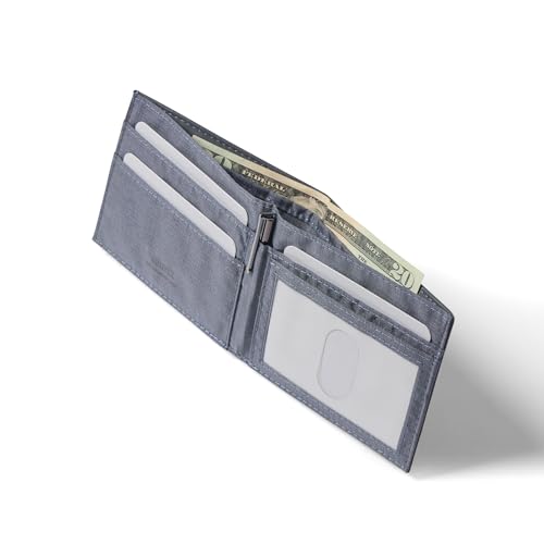 Image of Allett ID Wallet, Slate Grey | Leather, RFID Blocking | Slim Minimalist Bifold Wallet, Water Resistant, Durable, Thin, Front Pocket | Holds 4-12+ Cards, Cash