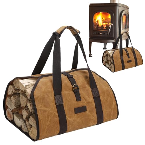 Ziabxhn Transportador de leña con asas, almacenamiento de leña resistente, 38.19 x 17.72 x 0.39 pulgadas, fácil de usar, portátil para camping, barbacoa, bolsas de compras de lona, Amarillo, Refer to