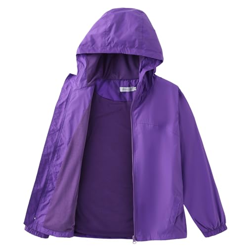 GRANDWISH Girls Waterproof Rain Jacket, Lightweight Active Hooded Purple Raincoat, Size 6-142