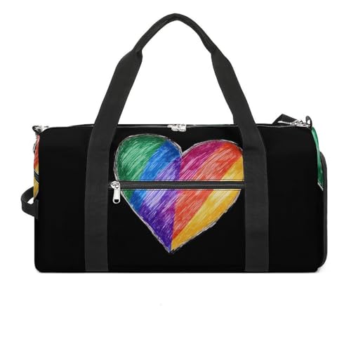 LGBT Rainbow Heart Gym Bag Travel Duffle Bags Carry On Tote Weekender Bag Suitable for Men Women
