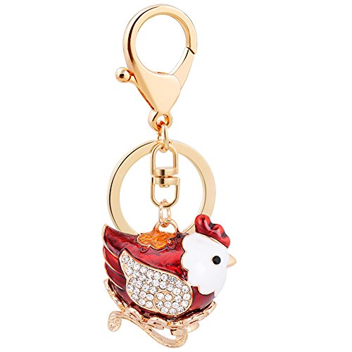 AIBEARTY Cute Red Chicken Shape Keychain Crystal Fashionable Car Accessories Key Phone Bag Charm Pendant Christmas Gift