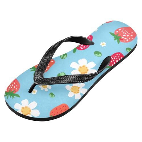 Womens Flip Flops Strawberry White FlowerNon-Slip Casual Beach Slippers Rubber Sandals214B2674