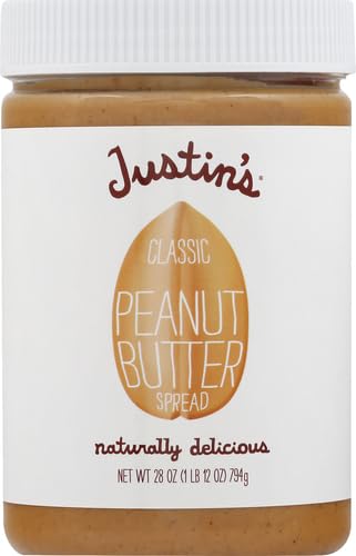 Image of Justin's Classic Peanut Butter Creamy Spread, No Stir, Gluten-Free, 28 Ounce Jar, (Pack of 2)