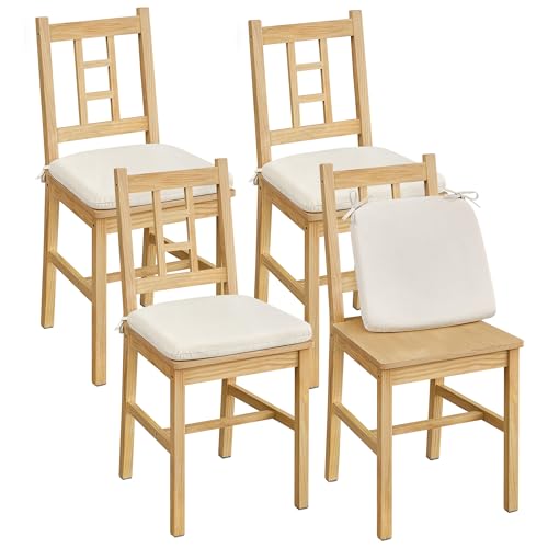 VASAGLE Wooden Dining Chairs, Set of 4, Kitchen and Dining Room Chairs, Removable Cushion, Curved Back, Each Supports 264 lb, Golden Oak UKDC150N14 Golden Oak 4 Pack
