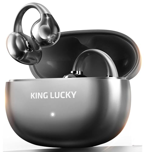 Image of King Lucky Clip on Earbuds Open Ear Wireless Bluetooth 5.4 Headphones with Mic,50H Playtime,Noise Cancelling,Waterproof,Sports Ear Buds,Comfortable for Small Ears & Glasses Wearers,for Workouts,Black
