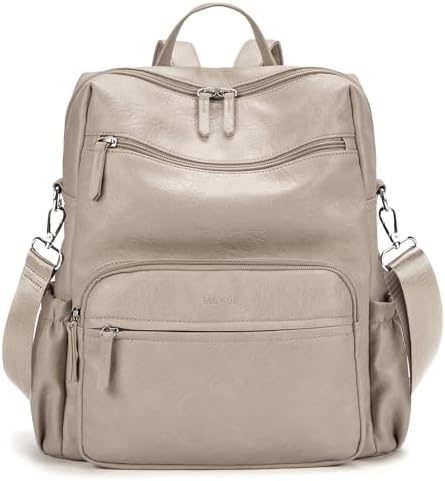 Marvolia Fashion Backpack for Women Soft Leather Backpack Purse for Ladies Shoulder Travel Daypacks Bags - Almond