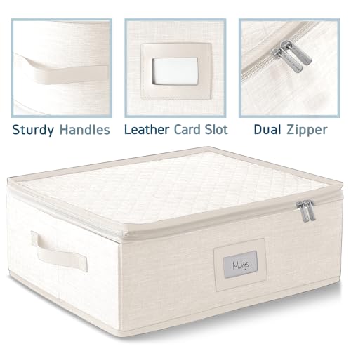 Image of Hearth & Harbor Hard Shell Mug Organizer, Cup and Mug Storage Box, Cream