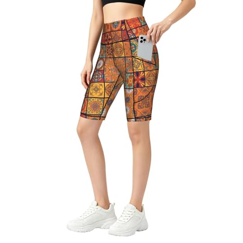 Short de yoga femme taille haute à motif géométrique marocain avec poches sport