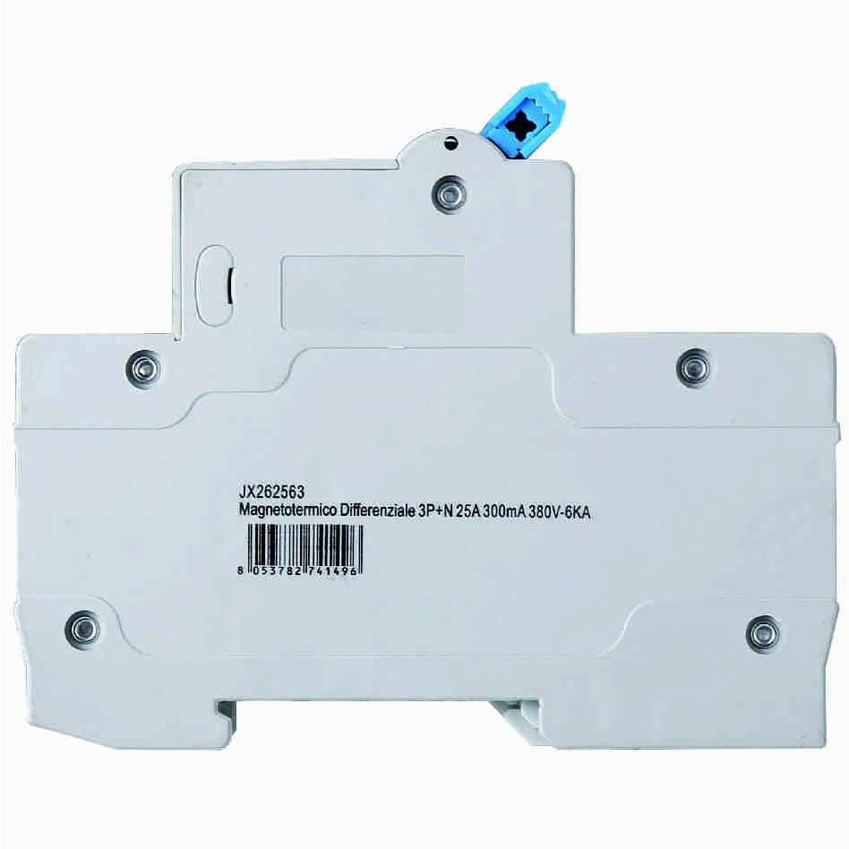 Interruttore Magnetotermico Differenziale 3P+N 25A 300mA 380V-6KA 300mA per Guida DIN - 4 Moduli DIN - Protezione Circuiti e Sicurezza Impianti