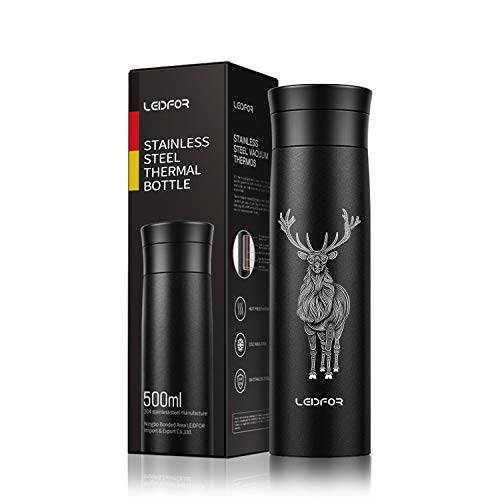 Best Cyber Deals 🔥 Leidfor Tea Infuser Tumbler for Loose Leaf Tea, Vacuum Insulated Stainless Steel Tea Thermos, Coffee Mug with Leak Proof Screw Lid 17oz Black(Elk)