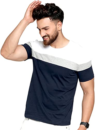 AUSK Men's Regular Fit T-Shirt (Large, Navy Blue)