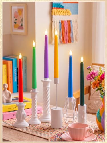 Image of Treela 36 Pieces Flameless Taper Candles Flickering Faux LED Battery Operated Electric Fake Candles for Christmas Halloween Birthday Wedding Party(Multicolor,0.8x8 Inches,Smooth)