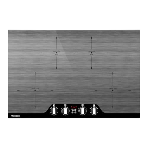 30 inch 7800W Induction Cooktop Built-in Electric Induction Stovetop 4 Burners,Boost/Bridge Mode/10 Power Levels/Timer/Safety Lock/Knob Easy Control