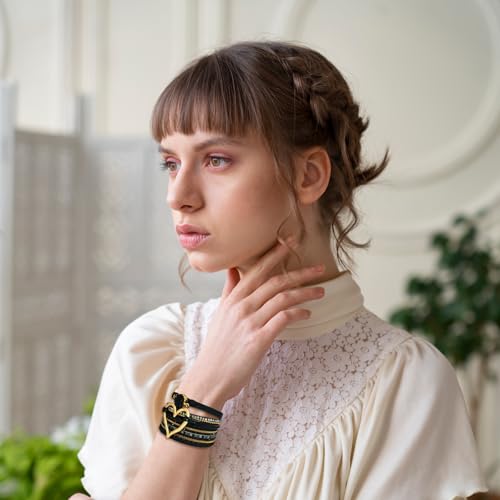 2Pcs Leather Wrap Bracelets for Women, Layered Heart Bracelet with Clasp, Multilayer Stack Boho Leather Bracelets for Women 6