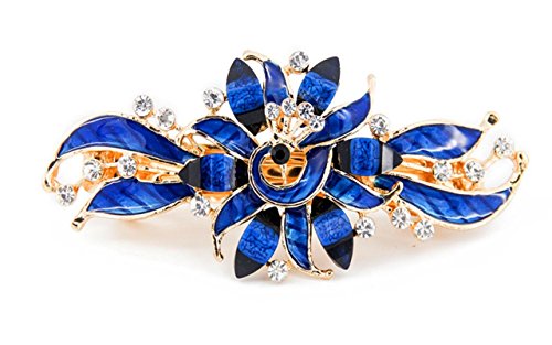 Yeshan Rhinestone Decor Metal Peacock Design French Hair Clip Barrette for Women,Blue