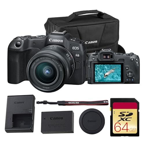 Image of Canon EOS R8 Mirrorless Camera - 24.2MP Full-Frame RF Camera with 4K 60p Video, Dual Pixel AF II & Lightweight Design (with 24-50mm Kit) (5803C012) + 64GB Memory Card + Canon Shoulder Bag