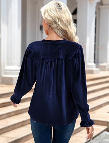 Women's Blouses Dressy Casual Crewneck Long Sleeve Shirts Elegant Velvet Tunic Tops Fall Winter Fashion 20252