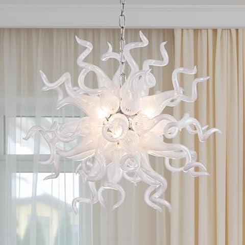 kelary Hand Blown Glass Living Room Chandeliers Modern Black Chandelier Luxury Ceiling Hanging Pendant Light Fixture Adjustable Height for Dinning Room/Lobby/Stairway/Bedroom/Study Room/Kids Room Cover