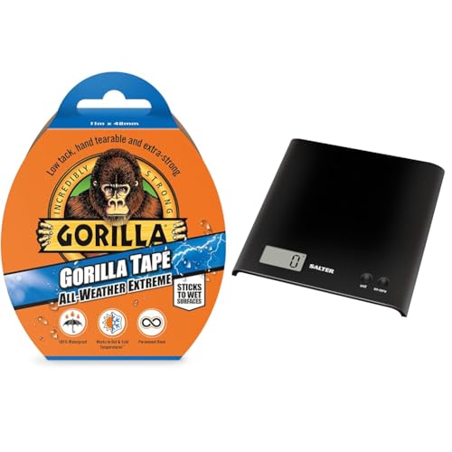 Gorilla 3044020 Tape All Weather Extreme Black 48mm x 11m & Salter 1066 BKDR15 Arc Kitchen Scale – Digital Food Weighing Scales For Precise Cooking/Baking