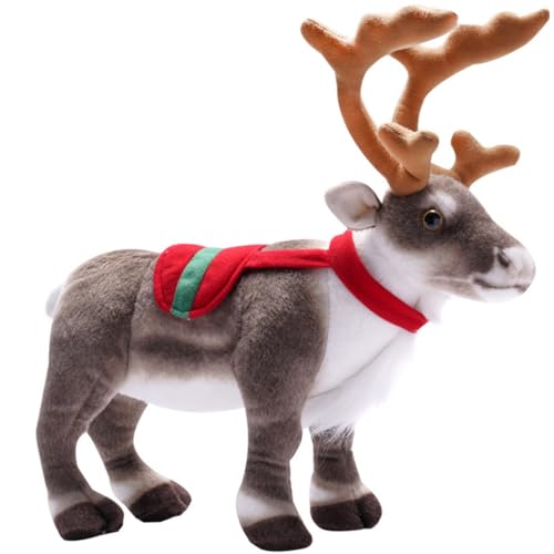 champracer Rentier Kuscheltier Weihnachts Kuscheltier Plüschtiere Rentier Weihnachts Plüsch-Dekokissen Süßes Weich Stofftier Flauschig für Sofas Betten Dekorationen (35cm Stehend-B)