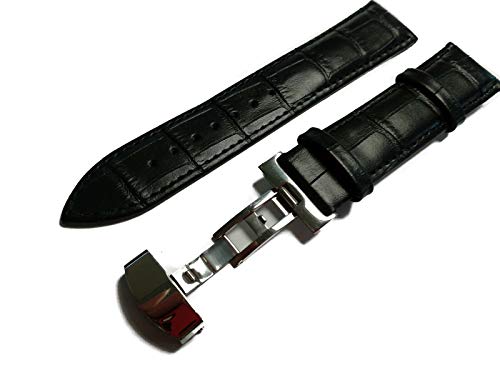 22mm Genuine Leather Watch Band Strap Fits 3328, 3329 FORCE COLLECTION Black Deployment Clasp