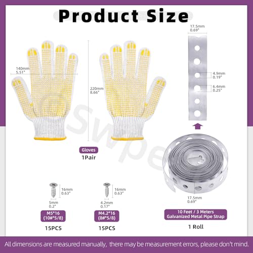 Swpeet Galvanized Metal Pipe Strap 3/4-Inch x 100-Feet 24-Gauge for Pipe Support Hanging and Flexible Trimming with Holes, Metall Umreifen mit Löchern Aufhänger Band für Rohr Unterstützung Aufhängen