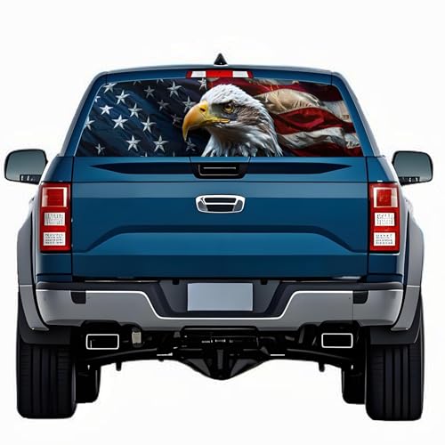 Image of Rear Window Decals for Trucks - 65x17.3 in Back Window American Flag Decals Fit Most Pickup Trucks SUV, Vinyl Back Window Decal Truck Rear Window Graphics for Personalized