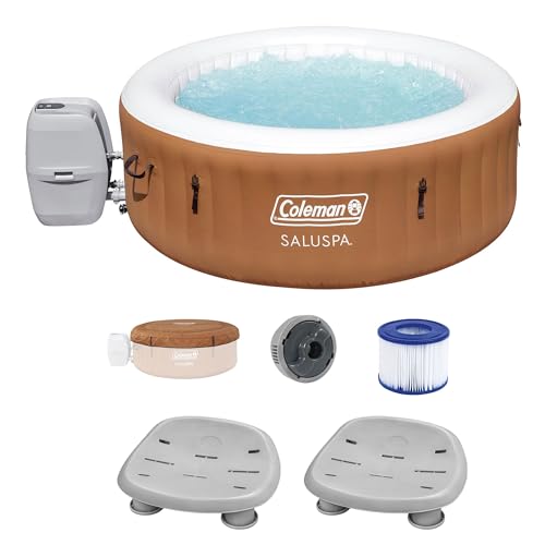 Bestway Coleman Miami AirJet Inflatable Hot Tub with EnergySense Cover and 2 SaluSpa Underwater Non-Slip Spa Seat with Adjustable Legs