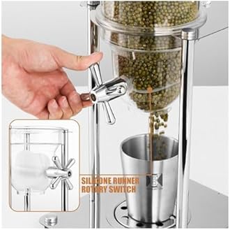 3.5L/7L/10.5L Dry Food Dispenser, Triple-Head Cereal Storage Container with PC Barrel and Wood Base for Rice, Candy, Beans, and Nuts(Double head)