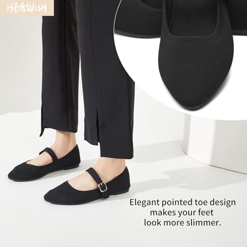 HEAWISH Women's Ballet Flat Shoes Mary Jane Pointed Toe Mesh Flats,Comfortable Slip on Ladies Shoe with Adjustable Strap,Casual Office Dress Flats for Work4