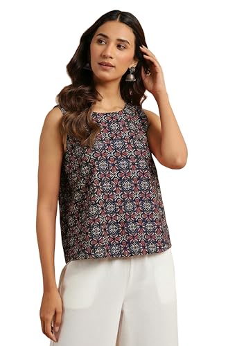 Image of Janasya Women's Cotton Floral Print Regular Top
