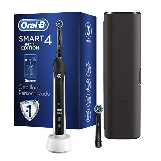 Oral-B Smart 4 Cepillo de Dientes Eléctrico con Mango Recargable, Tecnología Braun, 2 Cabezales de Recambio, Conexión con Bluetooth y Funda de Viaje, 4500N - Negro
