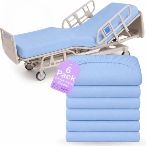 BLISSFORD 6 Pack Fitted Hospital Bed Sheets for Home Use, 36 x 84 x 12