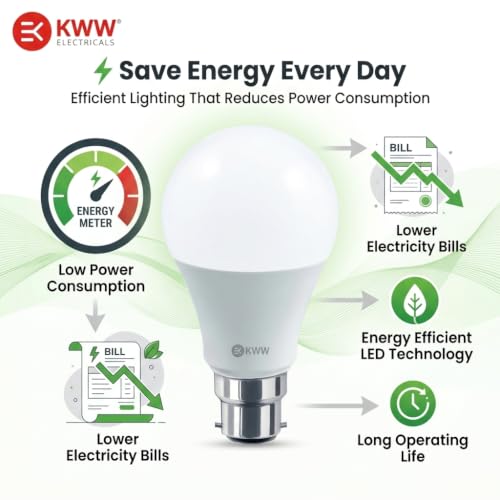 Image of KWW 9W LED Bulb B22 White | LED Bulb 9 Watt for Home | 9watt Led Kitchen Bulb | 900 Lumens | BIS Approved | Flicker Free | Eye Comfort | 240 Wide Angle | 1 Year Warranty