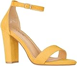 ILLUDE Women’s Open Toe Ankle Strap Chunky Block High Heel - Formal, Wedding, Party Classic Heeled Sandals - Ruby (6.5, Yellow Suede)