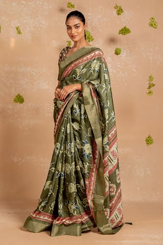 Image of MIRCHI FASHION Saree for Woman | Art Silk Floral Printed Ethnic Occasional Sari with Blouse