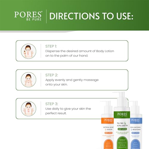 Image of PORES Be Pure Body Lotion with Tea Tree Oil, Alpha Arbutin & Plant-Based Squalane | Anti-Pigmentation & Tan Removal Moisturizer | Helps Reduce Fine Lines & Promotes Skin Tightening | No Parabens & Silicone - For All Skin Types ( 250 ml )