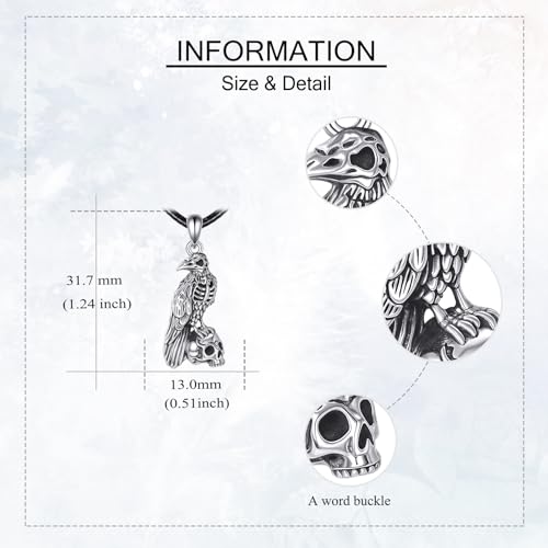 Raven Skull Necklace 925 Sterling Silver Gothic Witchy Crow Bird Skeleton Skull Pendant Goth Jewelry Gift For Men Women4