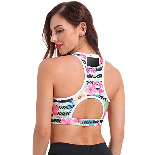 Jinqiuyuan Top Women Sports Bra with Phone Pocket Compression Push Up Underwear Top
