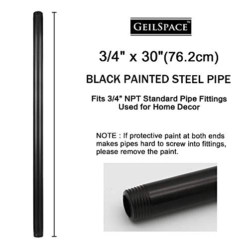 GeilSpace 6 Pack 3/4\" × 30\" Pre-Cut Black Metal Pipe, Industrial Steel Fits Standard Three Quarters Inch Black Threaded Pipes and Fittings - Vintage DIY Industrial Shelving (3/4\" × 30\", Black) - Thumbnail 3