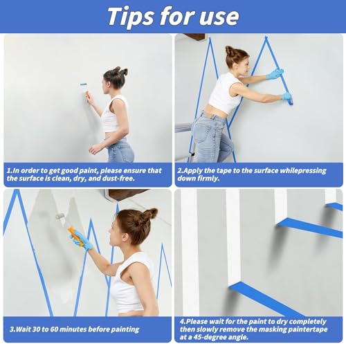 Image of 12 Rolls Blue Painters Tape Bulk 3 inch x 60 Yards, Total 720 Yd, Painters Masking Tape No Residue Wall Painting Tape Artist Tape Trim Edge Finishing Tape for Wall Painting Decoration DIY Supplies